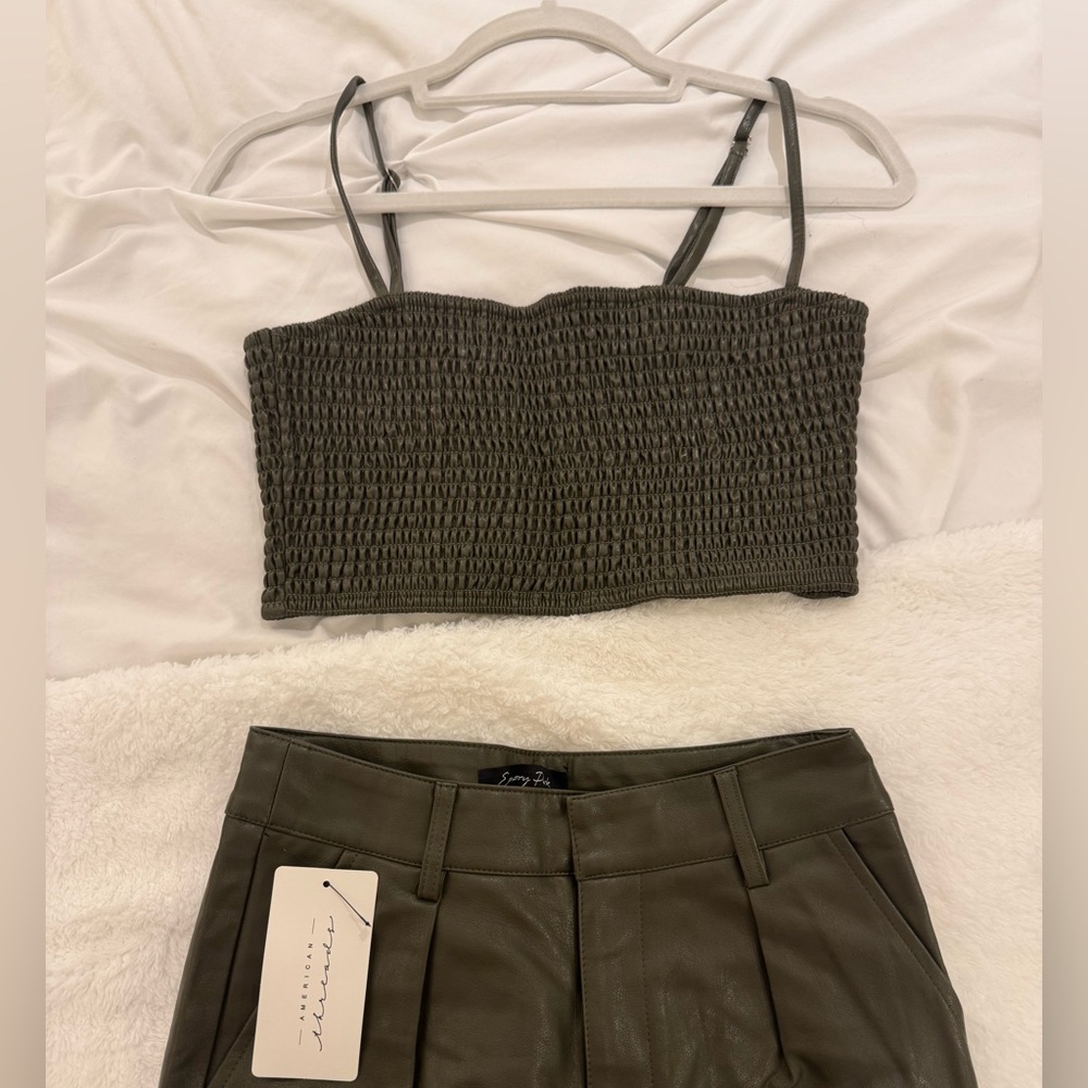 American Threads Olive Leather Top